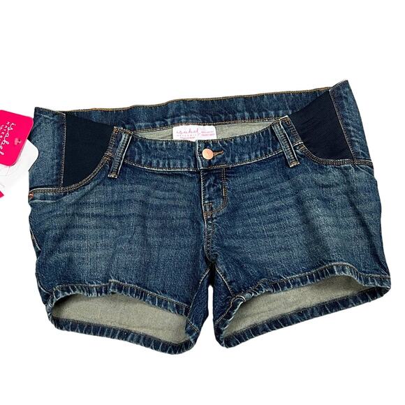 Isabel Maternity Medium Wash Side Panel Midi Jean Shorts - Size 8/29- NWT - Picture 1 of 8